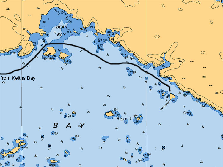 Bear Bay to Umbrella Islands Map